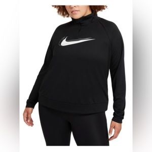 Nike Women’s Black Moisture Wicking Logo Zip Neck Active Wear Top Size 1X